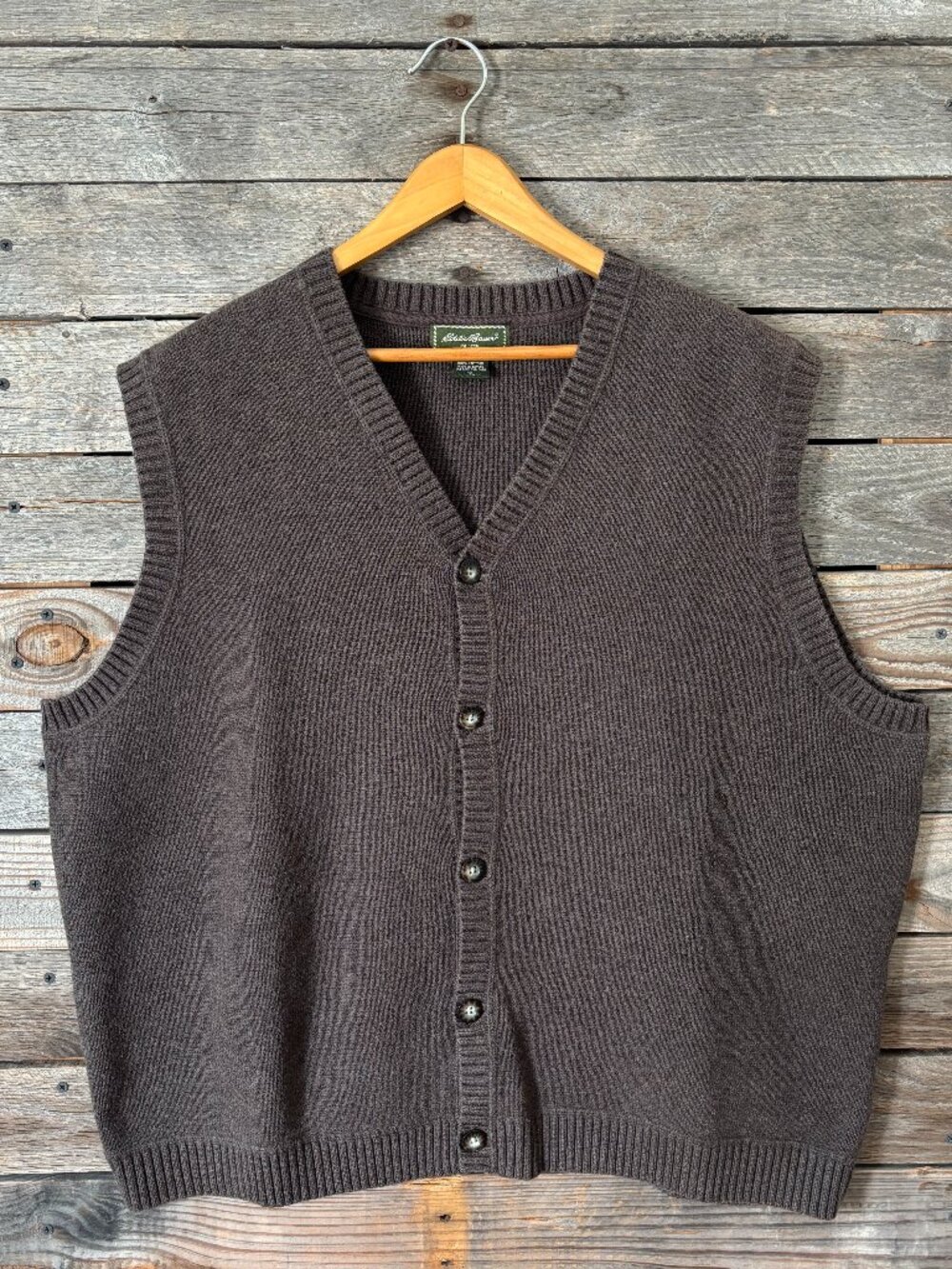Eddie Bauer Brown 100% Cotton Sleeveless Cardigan Sweater Vest - Size XL